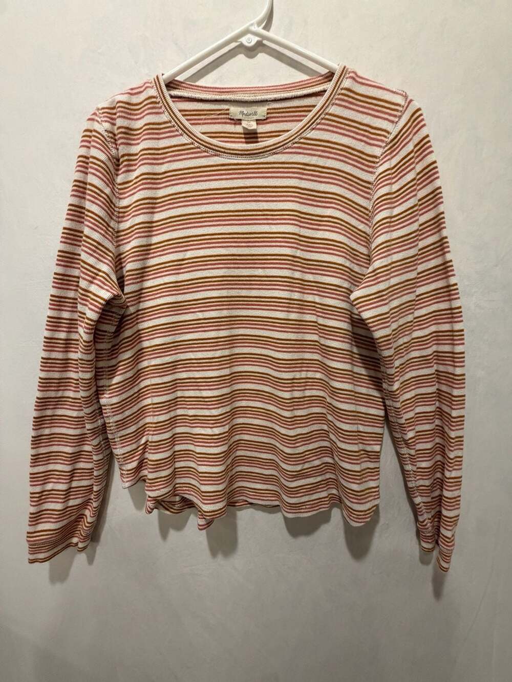 Madewell Striped Long Sleeve Thermal Waffle Knit Crewneck Top Size XL